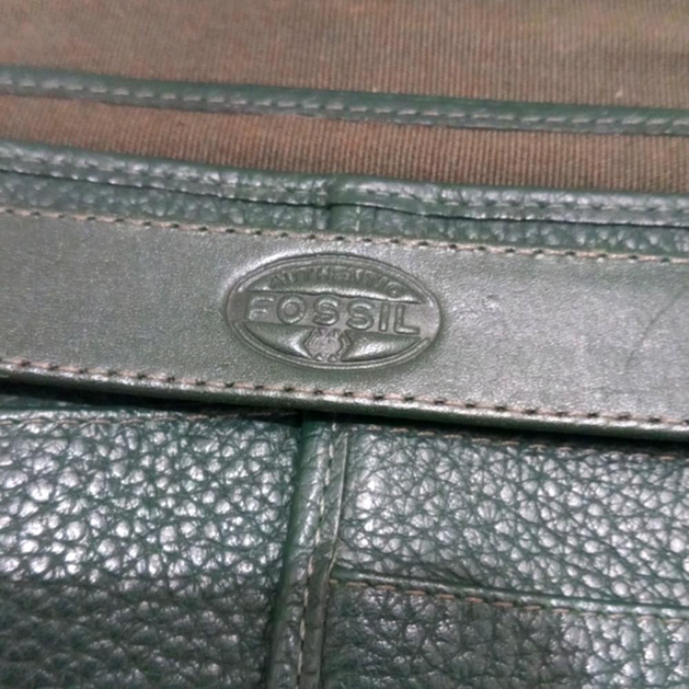Fossil Green Small Fold Over  Leather Clutch.
